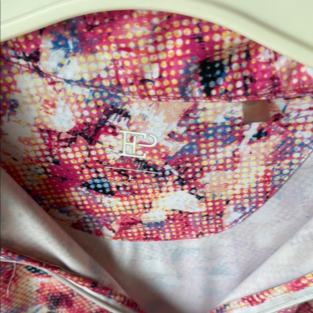 Golf. EP Pro Pink and Blue Ribbed Button Down Polo Blouse - Picture 2 of 3